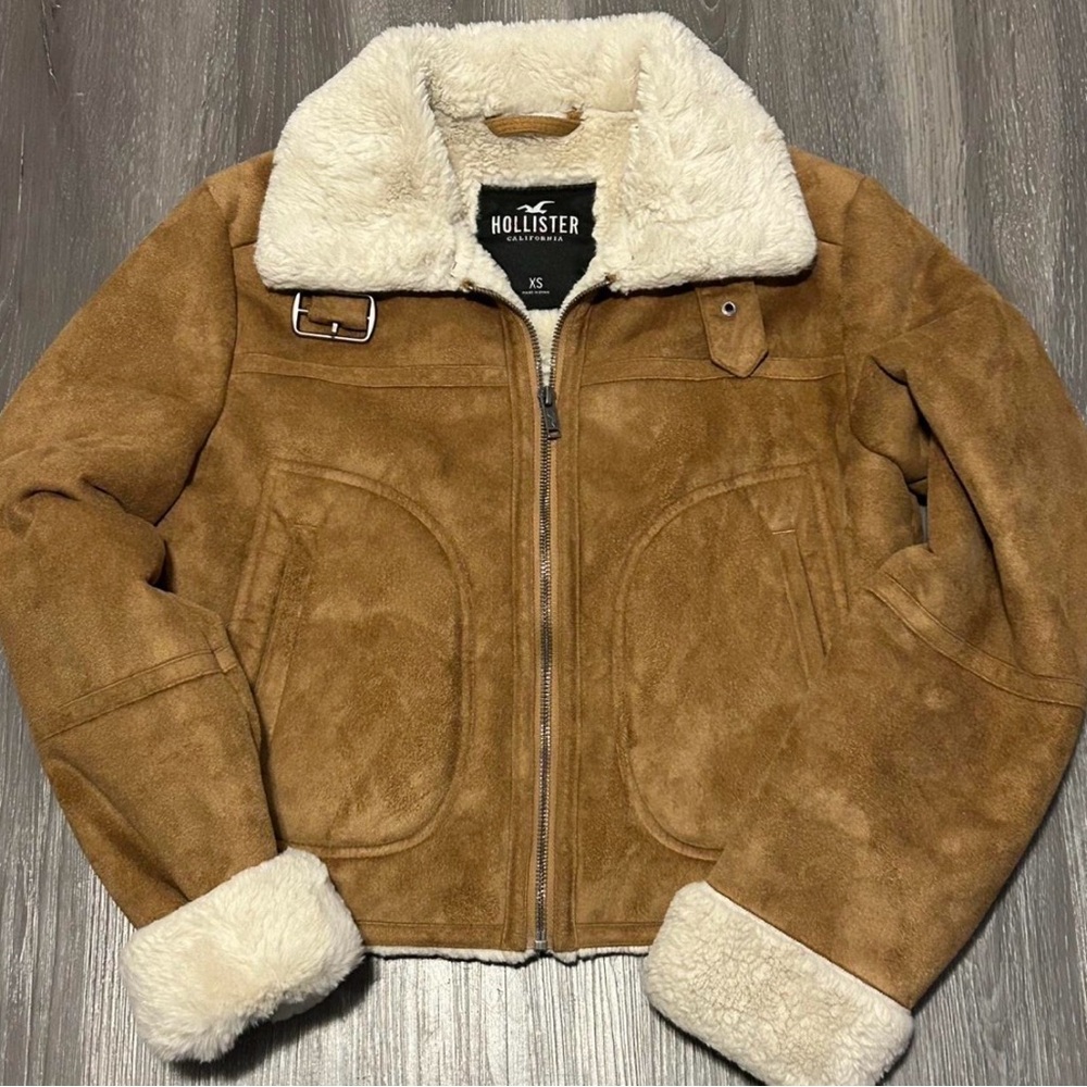 Hollister women's faux suede shearling aviator jacket Y2K size extra small